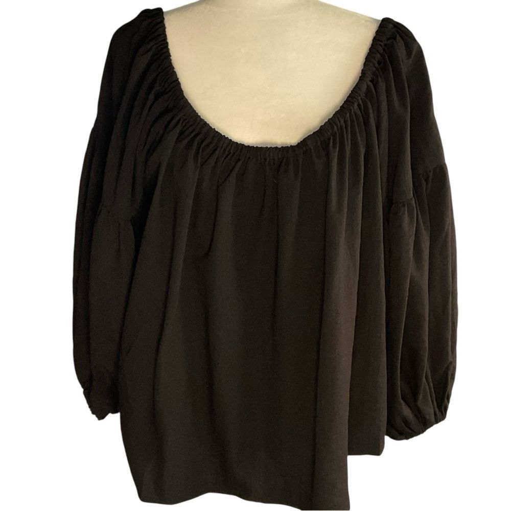 NWT Eloquii Black Onyx Elastic Neckline Cotton Blend Top Size 18/20
